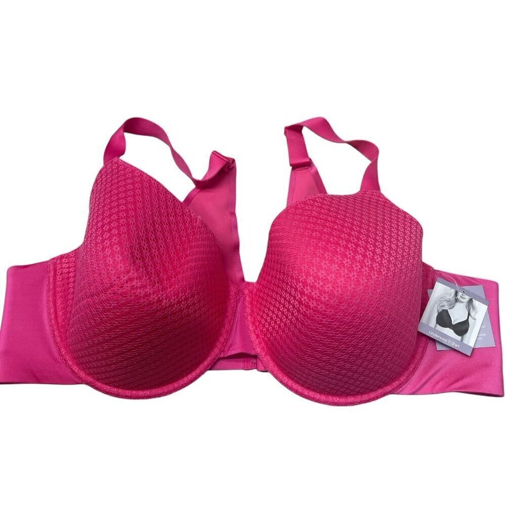 Catherines Underwire T-shirt Bra Floral Hot Pink Fuchsia Lace Textured NEW 50C
